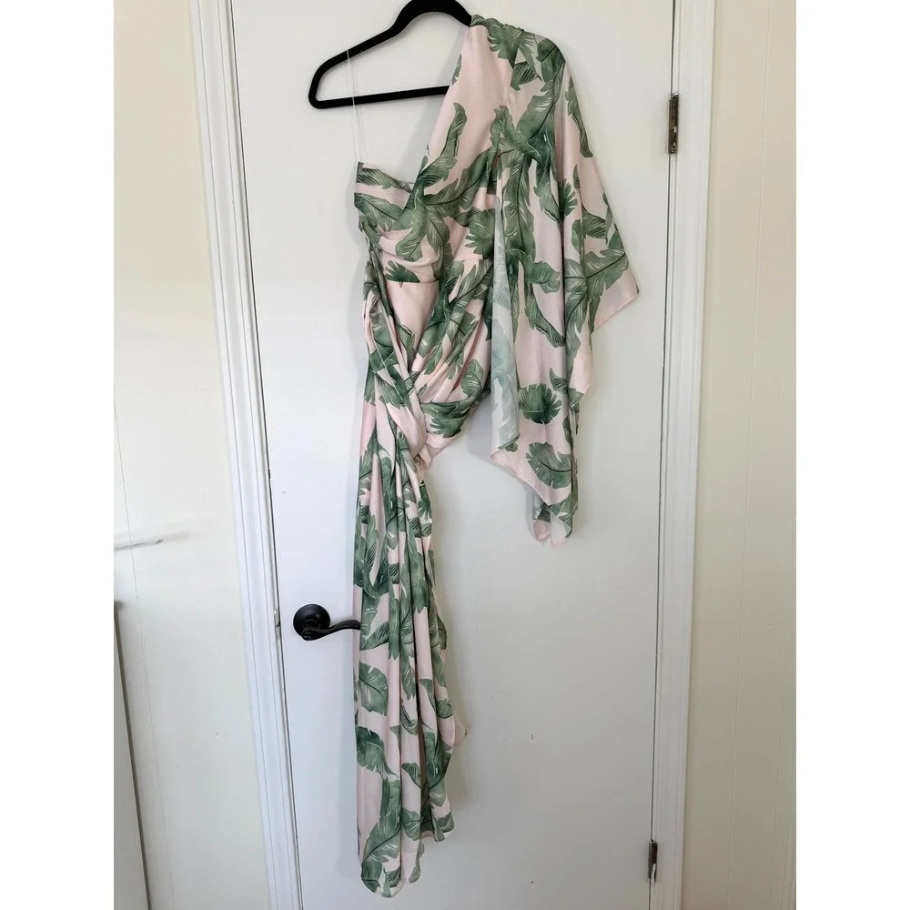Significant Other $329 Pink Green Tropical Leaf‎ One Shoulder Maxi Dress US 10